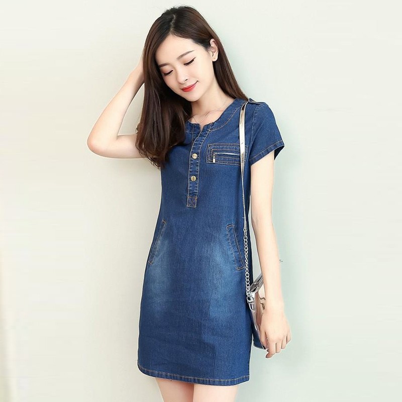 ĐẦM JEAN SUÔNG CỔ TRỤ PHỐI DÂY KÉO